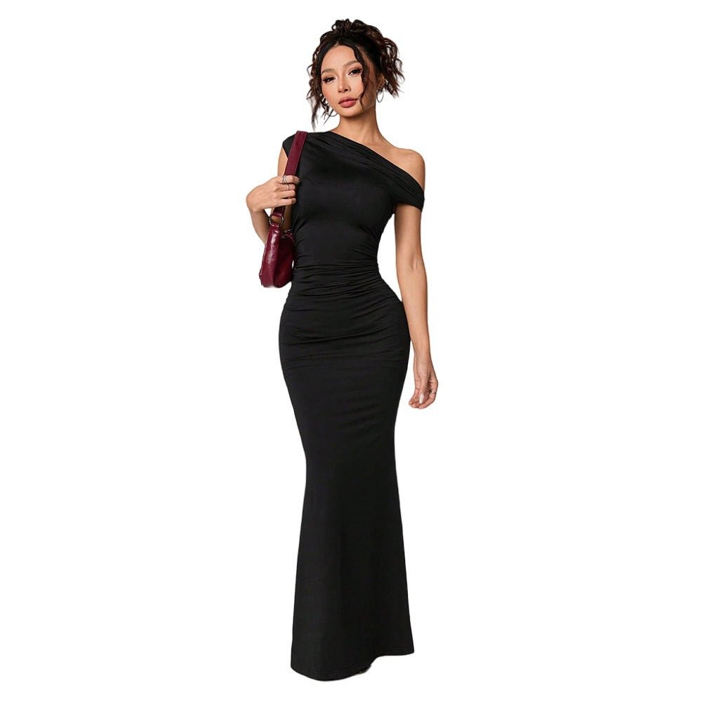 Off-shoulder | Slant-neck Black Evening Gown