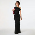 Off-shoulder | Slant-neck Black Evening Gown