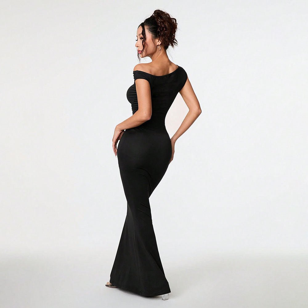 Off-shoulder | Slant-neck Black Evening Gown